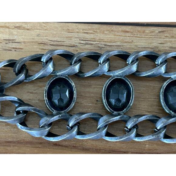 Vintage Joseff Hollywood Statement Bracelet Blue Crystals Antique Silvertone - Picture 8 of 12